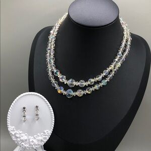 Ab Aurora Borelias Double Layer Choker Collar Necklace Sterling Earrings Vintage